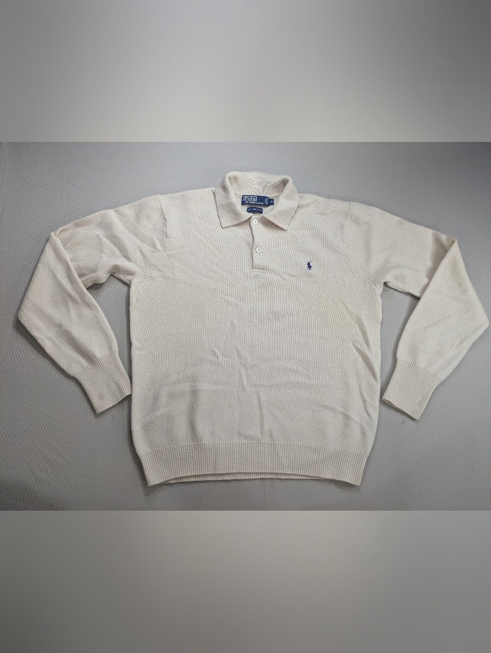 Vintage Polo Ralph Lauren 100% Lambswool  Collared Button Polo Sz M Cream Ivory